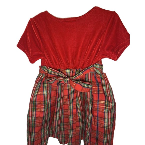 Brooke Lindsay Red Velour Top Plaid Christmas Dress Under Petticoat 4T - Picture 8 of 10